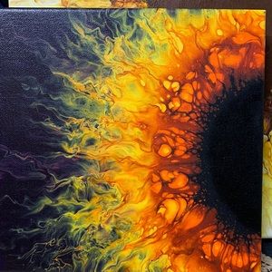 SOLD-Custom acrylic Dutch pour sunflower painting 8x8